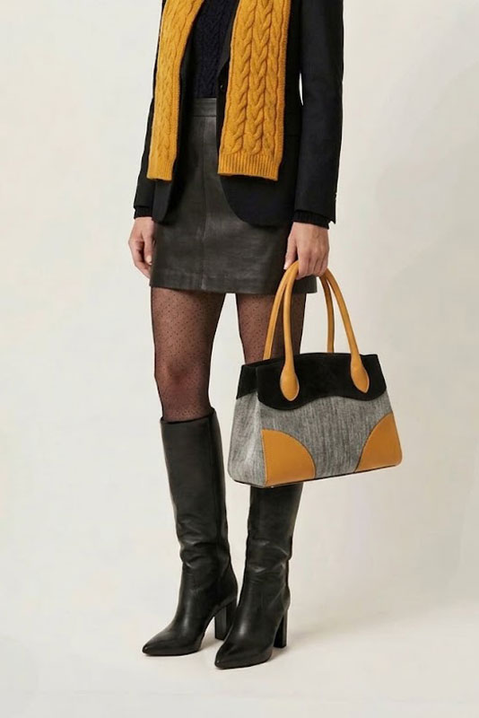 Women's slate gray and pitch black large tote bag - Top view